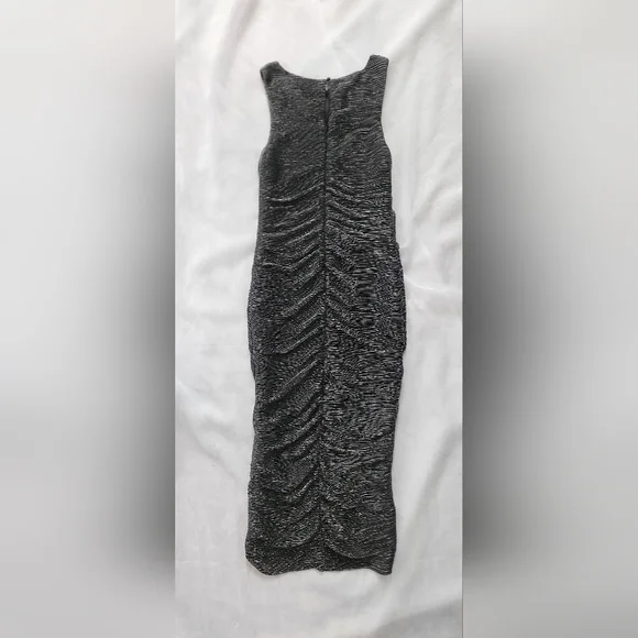 NWOT! Line & Dot Metallic Anthro Charcoal Olivia Mesh Women's Midi-Dress Small - Picture 7 of 17